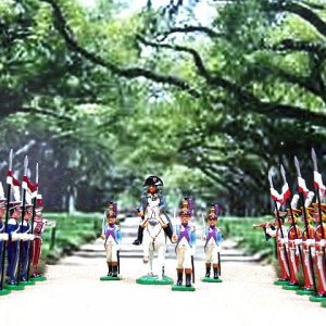 Napoleon is welcomed upon his arrival at Fountainebleau by the 1st Polish Lancers dismounted and the 2nd Dutch Lancers dismounted.