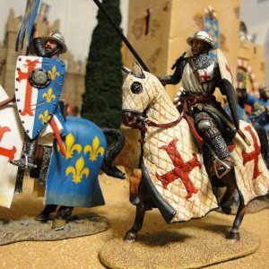 A Templar knight beside one of  the French king's personal banner men.