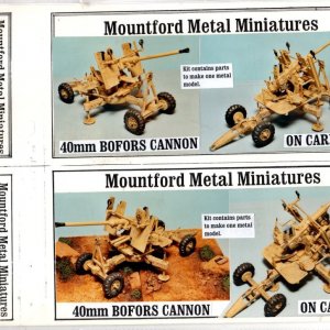 Mountford Metal Miniatures  British Bofors Anti Aircraft Gun on  Wheeled Carriage Mount.