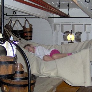 Some little landlubber sacked out on HMS Warrior!