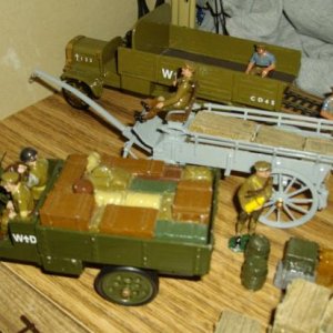 Final look at the rear staging area. Lorries by Fusilier and Toy Army Workshop and wagon by W. Britains (note horses are still in the box and have yet