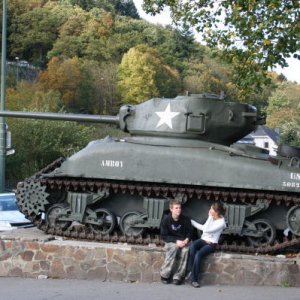 Sherman, La Roche en Ardennes - don't know who the kids are!