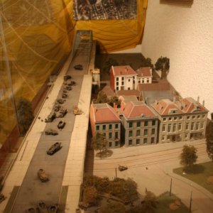 Model from the Airborne Museum in Arnhem, showing the destruction of the German light recon troops and defence positions of 2 para etc by the bridge.