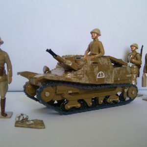 WW2 Itailan tanket and supporting Infantry in the desert