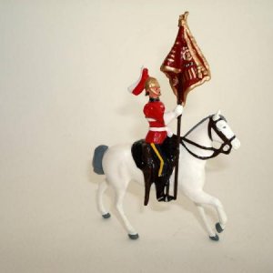 Britains Original Hollowcast. Jeff re-painted this excellent model of a 5th Dragoon Guards Standard Bearer, dont know what set it was from, but its on