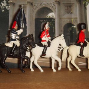 Britains/Herald

From L-R 
B&R Standard Bearer, Life Guard & Scots Guard