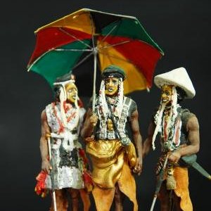 Wodaabe Tribesmen preening themselves for tribal dance to attract the women. Scratchbuilt.