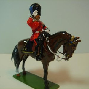 Britain's mounted guards officer I found as a casting at a car boot sale without his horse. now remounted on a yeomanry horse from the spares box and 