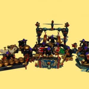 A gamelan orchestra set featuring Javanese kraton musicians playing instruments based on the Raffles gamelan set now housed in the British Museum.