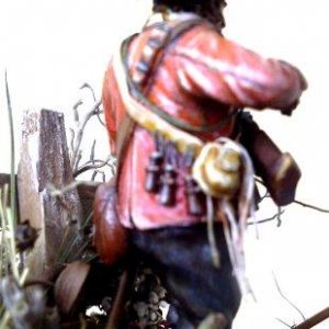 Back view of English Civil War musketeer