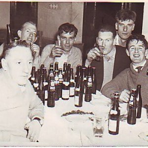 Taken in the NAAFI York Barracks Munster. From left forget the first guys name, then Arnie Drakeford, Willie Rippey, Alan Jackson, big Jock Mc Coy, at