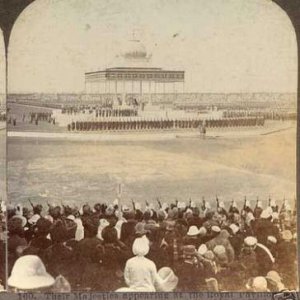 THEIR MAJESTIES APPEARING AT THE ROYAL PAVILION BEFORE 70,000 SPECTATORS, DUBAR by H. D. Girdwood 1912