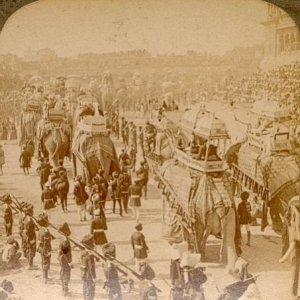 This is an old Stereoview Card of "Durbar Procession, Dehli, India", a Underwood  & Underwood Stereoview copyrighted 1908