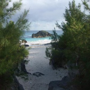 Horseshoe beach.The sand is pink.