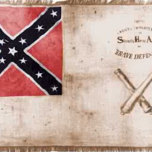 Battalion Flag of Stuart's Horse Artillery.
The caption reads; "From the ladies of Charlottesville to Stuart's Horse Artillery, Our Brave Defenders". 