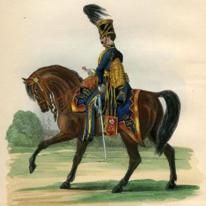 Officer, 7th, or Queen’s Own Regiment of Hussars, 1842.
The 7th Hussars was one of the few British cavalry regiments that served in Canada. It left Ir