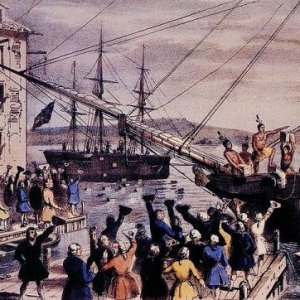 800px Boston Tea Party Currier colored