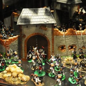 Attack on Le Haye Sainte Farm diorama with 24 figures and WAD1-Outside the Gate, Kings German Legion add-on; and WAD2-Kings German Legion Add-on; and 