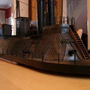 DSC06053.Scratch built model of an ACW Ironclad. the model is based on the Union Vessel USS.Choctaw
Veiw of Frontal Casemate upper Deckand pilot house