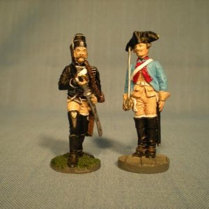 A pair of figures from the Franklin Mint, a Bayreuth dragoon, and a Death's Head hussar from the von Ruesch regiment (Nr.1).  These figures are from a