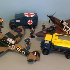 Recent Acquistion of RAF - Fuel Bowser, Blue Ambulance, Spitfire, Hawker Hurricane, BoB Pilots, Ground Crew and Motorcycle Dispatch Rider & Sargeant