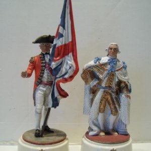 Chas Stadden American Revolutionary War British Army Chess pieces King & Queen: His Britannic Majesty King George 111 & General Sir William Howe.