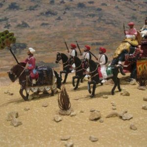 drubar road 3 D88, Mounted Herald of Chhatarpur; D   , Spearthrowers of Kutch; and Maharaja ofChhatarpur on Elephant