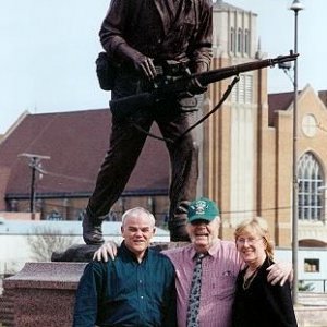 Trip04  Len, Valerie and me in 2004 when they visited Sulphur Springs at our Veteran's Memorial