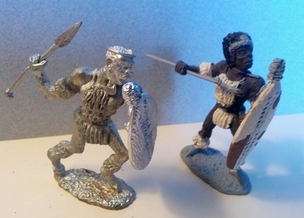 54mm Zulu Warriors., Each kit comes with 2 heads, 2 kits shown.