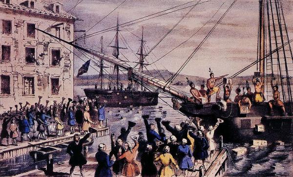 800px Boston Tea Party Currier colored