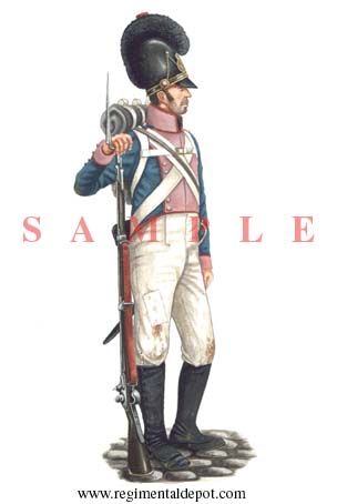 A Bavarian Grenadier of the 5. Line Regiment (von Preysing) 1809. He is wearing the distinctive ‘Raupenhelm’ a tall leather crested helmet that replac