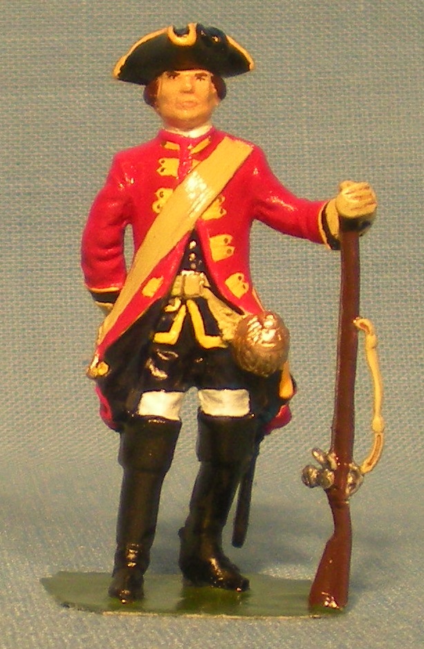 A trooper of the 1st, or Royal, Regiment of Dragoons.  The regiment was originally raised in 1661; in 1758, it was part of the first British deploymen