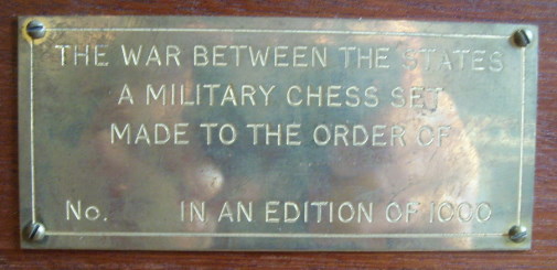 ACW Brass plate on the front of the box. A space was left for the owner to have his name engraved on the plate, plus the number of the set, this set i