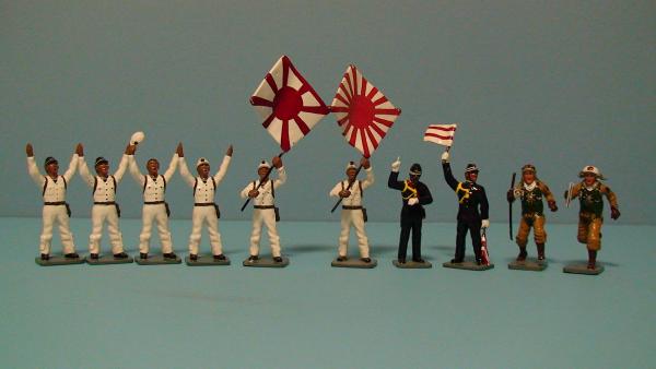 Air Wars - Japanese Deck Crew, Japanese Deck Crew with Flag, Japanese Deck Officers, Two Running Japanese Pilots