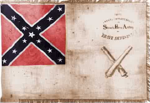 Battalion Flag of Stuart's Horse Artillery.
The caption reads; "From the ladies of Charlottesville to Stuart's Horse Artillery, Our Brave Defenders". 