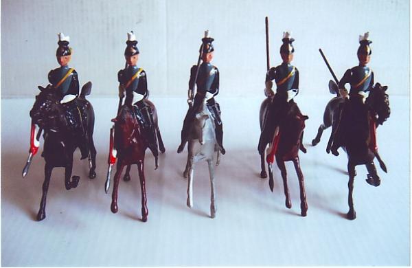 Britains # 100 21st Lancers. This was set # 2076 12th Lancers. Jeff  repainted the Plastrons and Cross belts & Plumes to convert them into the 21st La