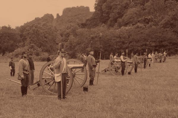 Cannoneers at "post"position. Saltville Va.