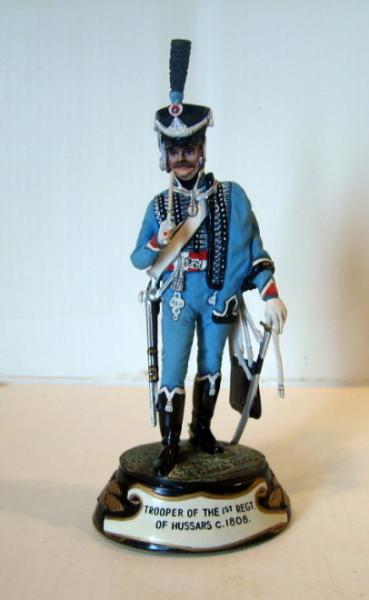 Chas Stadden # 6. Trooper Of The 1st Regt Of Hussars 1808. A really superb example of a Napoleonic Hussar.
PAINTER: DREW TIBBLE. MARK= A IN A CIRCLE.