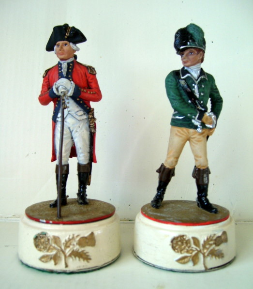 Chas Stadden American Revolutionary War British Army Chess pieces Bishops: General Lord Cornwallis & Colonel Banastre (Butcher) Tarleton.