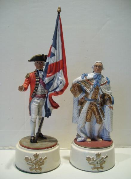 Chas Stadden American Revolutionary War British Army Chess pieces King & Queen: His Britannic Majesty King George 111 & General Sir William Howe.