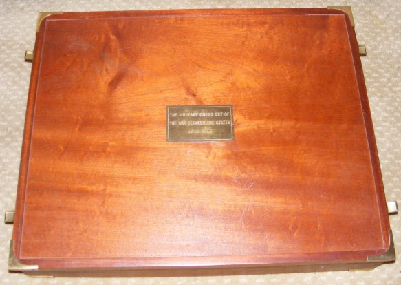 Chas Stadden. Mahogany case for the ACW Chess set. The case weighs 20lbs empty and measures 26" x 21" x 5". The set weighs around 35lbs with the case.