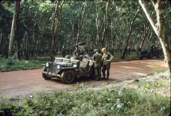 Dec 66 ,rubber tree plantation,recon vech,mounted 50 cal.