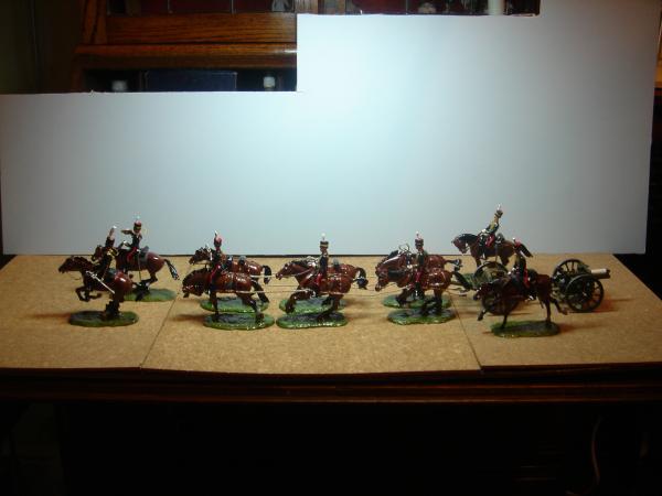 Full RHA team at full gallop stripped rebuilt/repainted and remounted on new bases no idea of who made these only know that the gun and limber are Hin