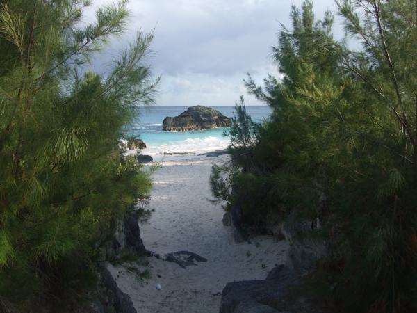 Horseshoe beach.The sand is pink.