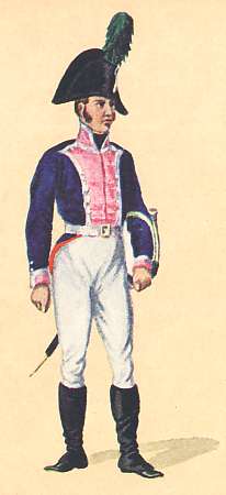 Johann Baptist Cantler, Bayerische Armee 1800 -1873, Abb.38: 5. Linien-Infanterie Preysing, Hautboist

Hautboisten tragen den Hut statt des Kaskets, a