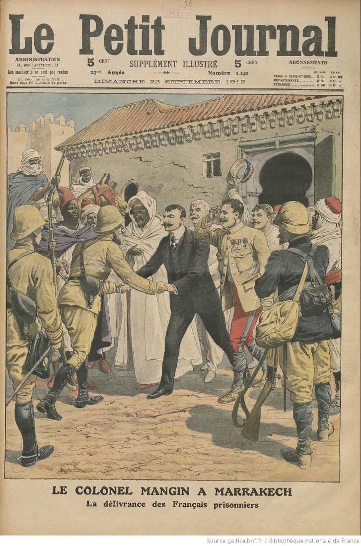 Mangin recovers French prisoners at Marrakesh (1912, Le Petit Journal)
