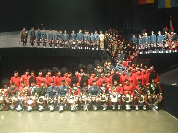 Massed Pipes and Drums 2009.In the picture we have the RCMP,Air Command,2 RCR,Atlantic Region Cadets,Black Watch Tattoo Band.