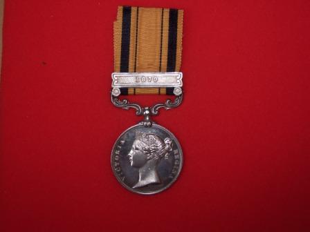 Medal given to 

Pte W Higgins, 2/21st Foot, Royal Scot Fusiliers