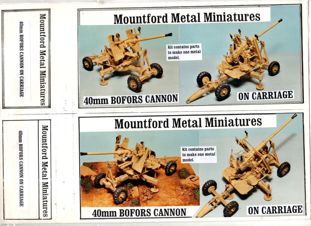 Mountford Metal Miniatures  British Bofors Anti Aircraft Gun on  Wheeled Carriage Mount.