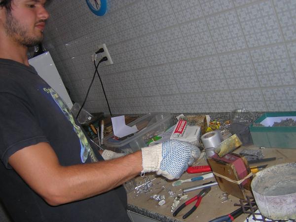 Pouring metal into the moulds